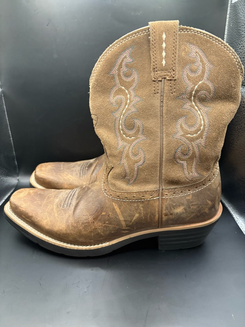 Ariat Women's Western Cowgirl Boots Square Toy Brown/Pink Size 9.5B